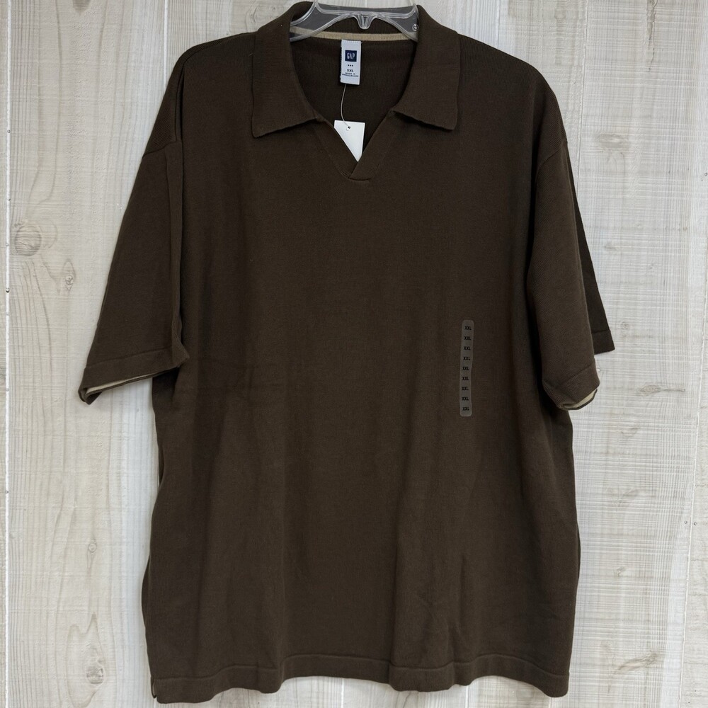 NWT GAP Y2K Men’s Brown/Tan Accent Polo Shirt Casual Resortwear XXL